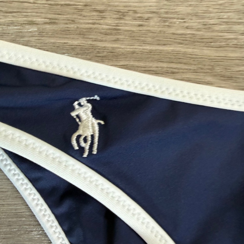 Polo Ralph Lauren Womens Navy Blue High Cut Bikini Bottom White Trim NWT Size S - Picture 6 of 9